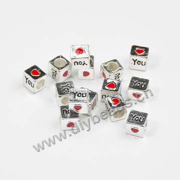 Bead,big-hole bead,alloy,Ancient Silver cube,Sold per pkg of 10ps