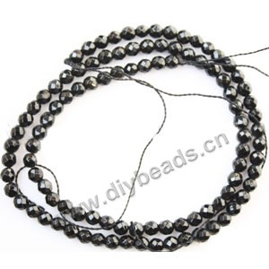 Bead, black agate (dyed),4mm 64-faceted round. Sold per 15-inch strand.