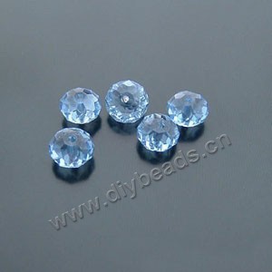 bead,glass,light blue,8x10mm hand-faceted rondell,approximately 72ps/strand