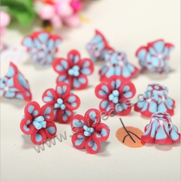 Bead, polymer clay,rose red,12x8mm flower. Sold per pkg of 5.