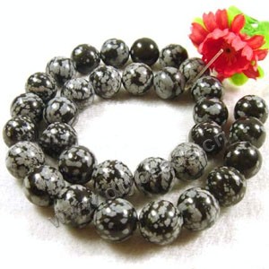 Bead, snowflake obsidian (natural), 14mm round, Mohs hardness 5 to 5-1/2. Sold per 15-inch strand