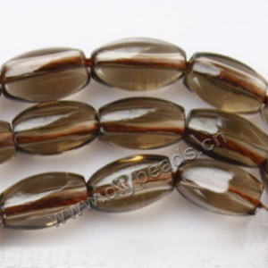 Bead, smoky quartz (heated/irradiated), 10x5mm barrel . Sold per 15-inch strand