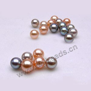 Pearl, cultured freshwater , peach/mauve, 7-7.5mm half-drilled round, AAA grade. Sold per pkg of 2pairs