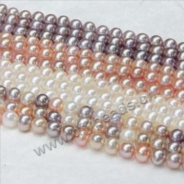 Pearl,7-8 mm nearly circular and flawless natural freshwater pearl,AAAgrand.Sold pkg of 1 strands