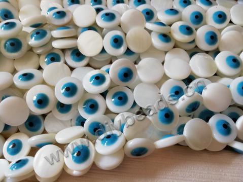 Wholesale Mother of pearl turkey shell round evil eye beads