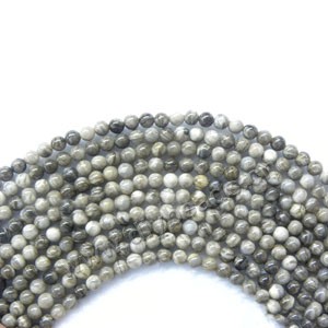 Bead, silver leaf jasper (natural), 4mm round. Sold per 16-inch strand.