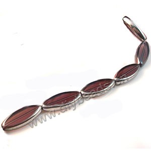 Bead, copper-plated glass, brown, 30x12mm flat oval. Sold per pkg of ten 13-inch strand.