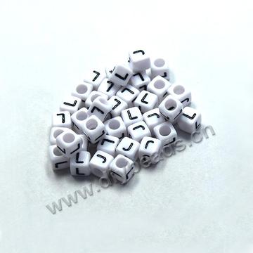 Bead, acrylic,White,alphabet is L, 6x6mm cube with 3.5mm drill hole. Sold per pkg of 100ps