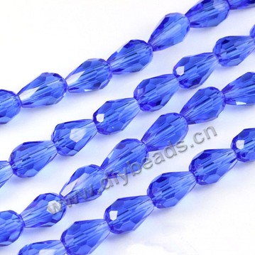 Bead, glass, blue, 10*15mm faceted teardrop, diy beads. Sold per pkg of 5 strands-(50pcs/strand).