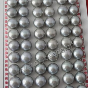 Pearl,cultured freshwater,silver grey half drilled,10mm button,flat back, AAgrade. Sold per pkg of 27pairs