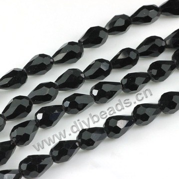Bead, glass, black, 8*12mm faceted teardrop, diy beads. Sold per pkg of 5 strands-(60pcs/strand).