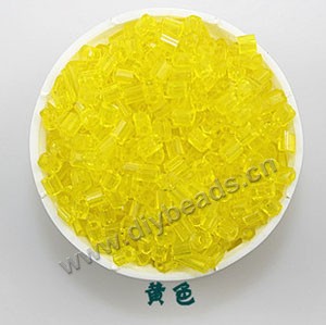 Bugle bead, glass,transparent crystal,yellow ,#1(2x2mm) beads. Sold per pkg of 80 grams,approximately 4,500ps.