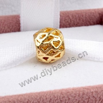 alloy Bead,gold plated,9.6x7.6mm round,4.5mm hole,Sold per pkg of 50 pieces.