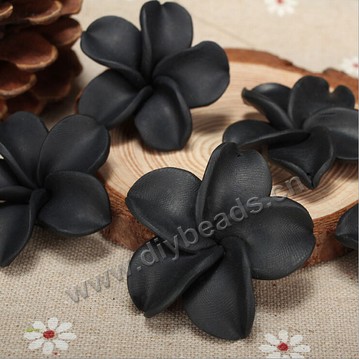 Bead, polymer clay,black,40x16mm flower. Sold per pkg of 50.