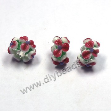 Bead,big-hole beads ,lampworked glass with silver-finished brass,16x10m rondelle,mini order 50pcs