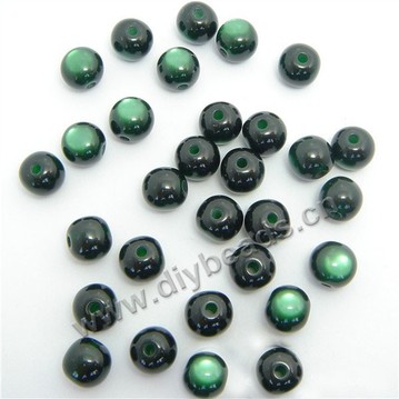 Bead, acrylic, cat's eye  dark green, 10mm round. Sold per pkg of 60ps