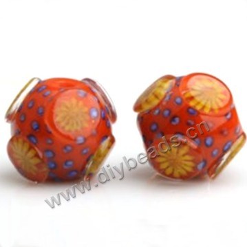 Bead,Japan lampworked glass,yellow with bumpy flower, 16x16mm round.mini order 100pc 