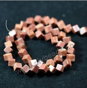 Bead, brown goldstone (manmade), 6mm dice. Sold per 16-inch strand