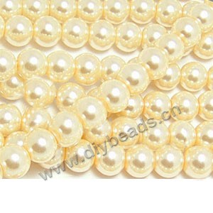 Bead, glass pearl,light yellow, 14mm round. Sold per pkg of two 16-inch strands.