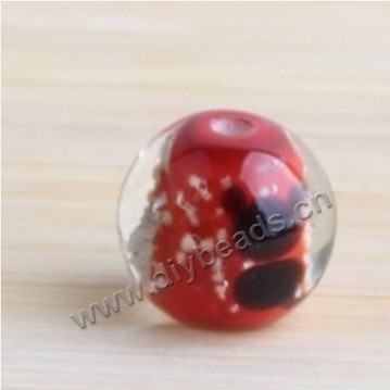 Bead, lampworked glass,red with animal, 14x14mm round.mini order 50pc 