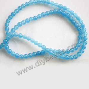 Bead, blue "jade" (dyed), 4mm round. Sold per 15-inch strand