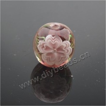 Bead,Japan lampworked glass,white with flower, 14x14mm round.mini order 100pc 
