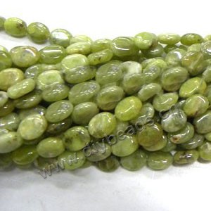 Bead, olive new "jade" (natural), 8x12mm flat oval. Sold per 16-inch strand,factory price.