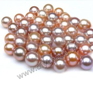 Pearl, cultured freshwater , peach/mauve(natural), 9-10mm half-drilled round, AAA grade. Sold per pkg of 1pair