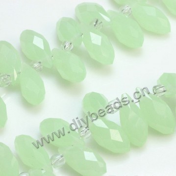 Bead, k5 glass, opaque light green, 6x12mm top-drilled faceted teardrop, diy beads, wholesale cheap, factory price. Sold per pkg of 2 strands-(100ps/strand).