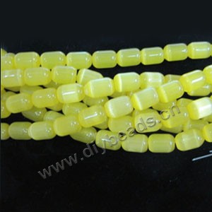 Bead, cat's eye glass,yellow, 17x14mm round tube, Sold per 14.5-inch strand.