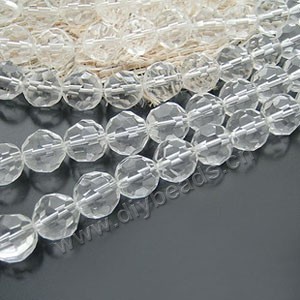 bead,glass,clear,10mm hand-faceted round,approximately 32ps/strand
