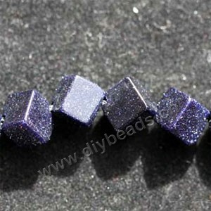 Bead, blue goldstone (manmade), 6mm dice. Sold per 16-inch strand
