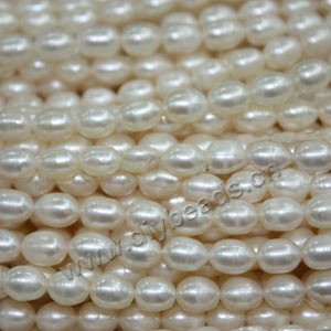 Pearl,cultured freshwater (natural), white/peach/mauve, 5-6mm rice, B- grade. Sold per pkg of (20)16-inch strands.