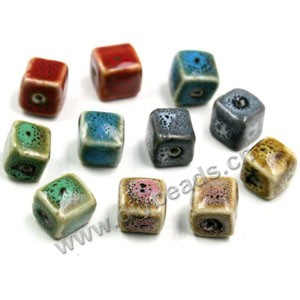 Bead mix, fancy glaze porcelain,multicolored, 10x10mm cube. Sold per pkg of 100 beads.