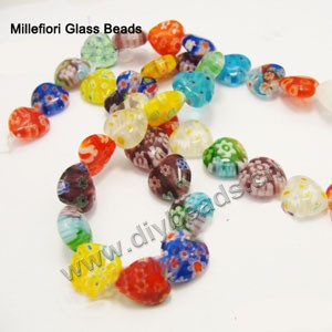 bead,millefiori glass,multicolored ,10x10x4mm flat heart,approximately 38ps/strand 