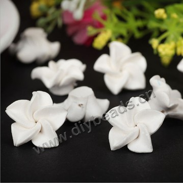 Bead, polymer clay,white,10x8mm flower. Sold per pkg of 5.