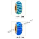 Bead,big-hole beads ,lampworked glass with brass grommets,mixed colors and designs,6x12mm-8x14mm rondelle ,4mm spiral hole,sold per pkg of 10ps