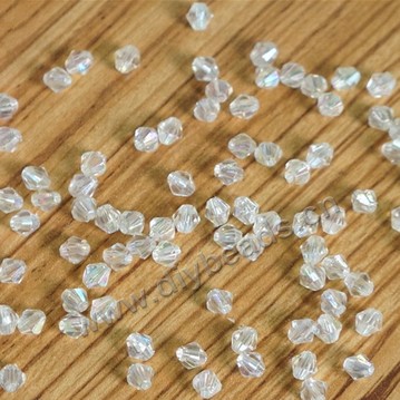 Faceted bead, acrylic, AB color, 4mm bicone beads. Sold per pkg of 500-gram