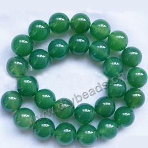 Bead, green agate (D), 14mm round. Sold per 15-inch strand.