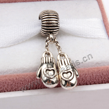 charm Bead,big-hole beads,brass,9x23mm,mini gloves,silver color,Sold per pkg of 10ps