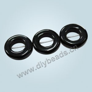 Bead, black agate (dyed), 40mm open round. Sold per 16-inch strand.
