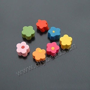 Bead, wood (dyed), mixed colors, 8mm flower design. Sold per pkg of 50gram approximately 240 beads 