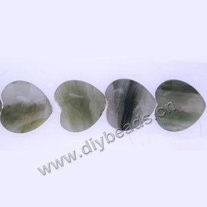 Bead, green line jasper (natural), 14x14mm heart.  Sold per 16-inch strand