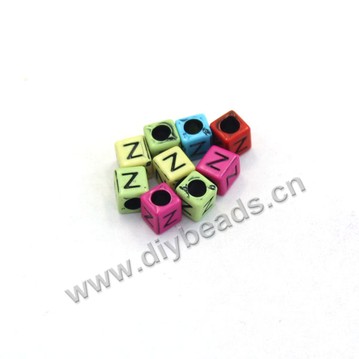 Bead, acrylic,mixed color,alphabet is N, 6x6mm cube with 3mm drill hole. Sold per pkg of 100ps