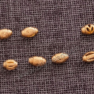 Bead,24k gold plated,copper,oval,6x8mm with 2.5mm hole,Sold per pkg of 30 pieces.