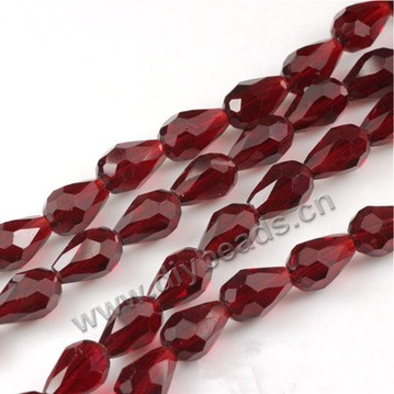 Bead, glass, dark red, 10*15mm faceted teardrop, diy beads. Sold per pkg of 5 strands-(50pcs/strand).