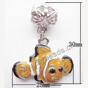Charm, big-hole beads,pewter ,yellow/white/black, 25x30mm bee with rhinestone, 5mm hole. Sold per pkg of 10ps