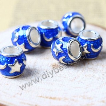 Bead,big-hole beads,alloy,11x9mm rondelle,blue,Sold per pkg of 30ps