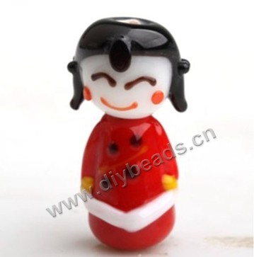 Bead,lampworked glass,red, 25*17mm lucky doll. Sold per pkg of 5.
