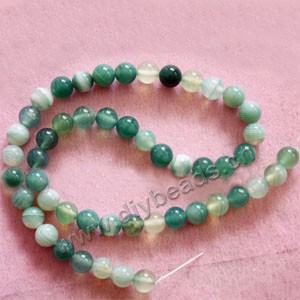 Bead, striped green agate (dyed), 8mm round. Sold per 15-inch strand.